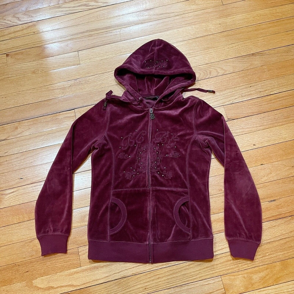 BCBG Maxazria Y2K Womens Velour Zip Up Hoodie Size Small S Rhinestones RARE - Picture 2 of 12